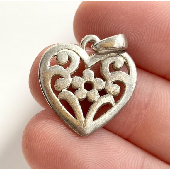 Jewelry - James Avery Retired Scroll Heart & Floral Sterling Silver 925 Vintage Pendant